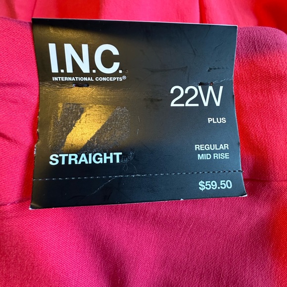 💖 INC Pink Straight Leg Pants 22W Plus Mid Rise Stretch NWT - Picture 3 of 8